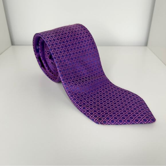 TED BAKER LONDON Mens Silk Tie Purple Holographic Shiny Shimmer Geometric Circle - Picture 2 of 5